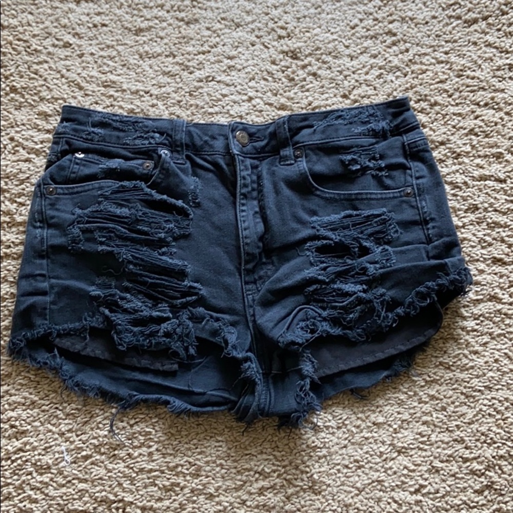 American Eagle Black Ripped High Waisted Shorts